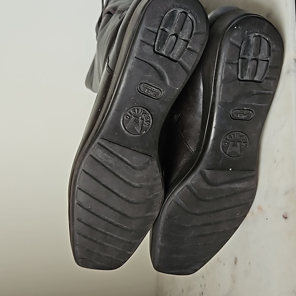 MEPHISTO: chocolate brown leather square toe buckle knee boots - Picture 5 of 7